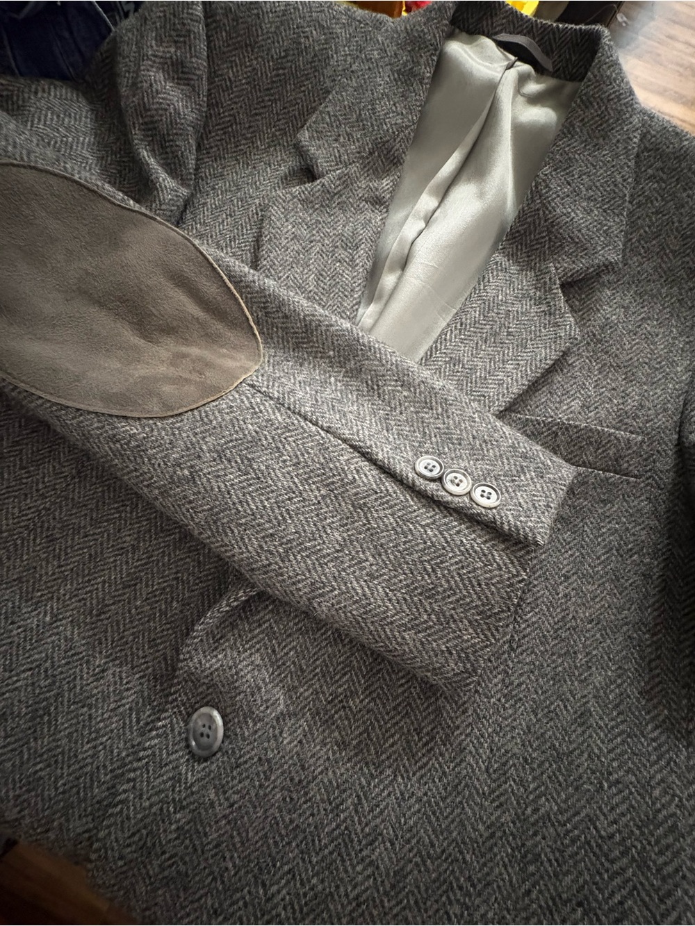 Vtg Gallery By Haggar Tweed Blazer Mens 42 Gray Herringbone Wool Elbow Patches